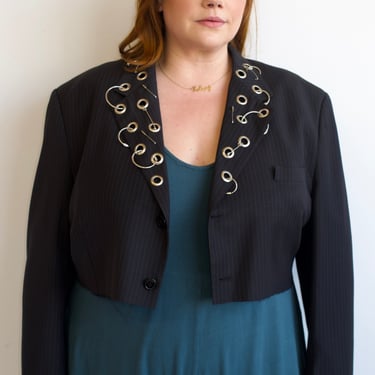 Shop Journal - Navy Pinstripe Grommet Blazer (XL/1X)