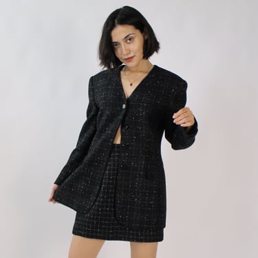 90s Speckled Charcoal Miniskirt Suit - W27