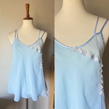 Vintage baby blue sheer tank with flowers size xs to small 