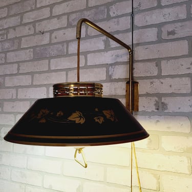 Tole Swing Arm Adjustable Black Rustic Early American Wall Mounted Light Fixture Lamp 