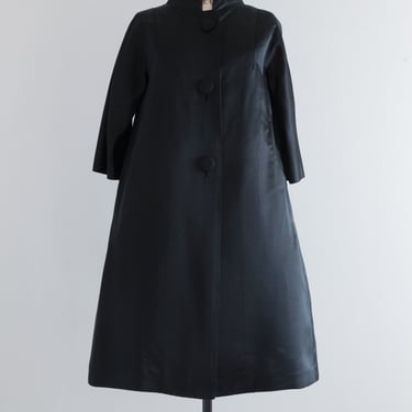 Elegant 1960's Black Silk Evening Coat From Bullocks Wilshire / SM