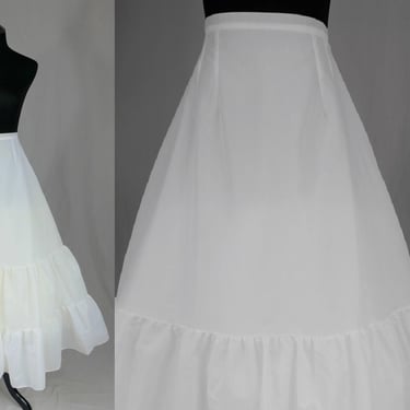 70s 80s Long White Petticoat Crinoline - For under formal full skirt dress - 24 to 25 waist XS S - Vintage 1970s 1980s 