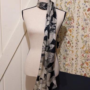 Black and White Italian Floral Scarf 