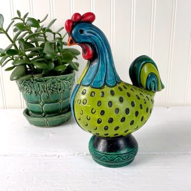 Norleans rooster figurine - 1960s painted bisque decor 