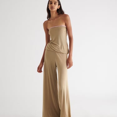 1970s Halston Taupe Jersey Jumpsuit