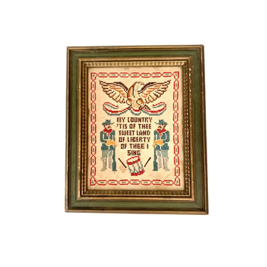 Vintage Patriotic Cross Stitch, Framed 
