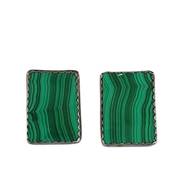 90s Malachite Earrings Clips Sterling Silver Stamped CB 