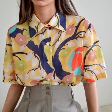 sheer gauze floral collared short sleeve spring button up 