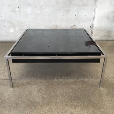Post Modern Black &amp; Chrome Coffee Table with Hidden Drawer