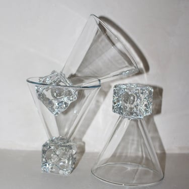 Vintage Block Cocktail Glass Trio