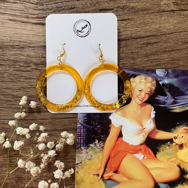 Yellow Glitter Hoop Earrings | Yellow Earrings | Glitter Earrings | Hoop Earrings | Vintage Style | Resin Earrings 