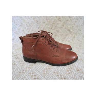 Vintage Leather Ankle Boots - Brown Lace Up Booties - 90s Shoes - Size 8 