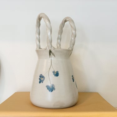 Floral Twisted Handle Ceramic Vase