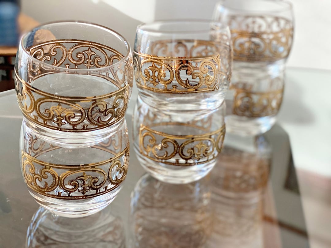 Top Vintage/MidCentury/SmokyGlass/RolyPolyGlasses/Barware/1960s/Retro (set of 4)