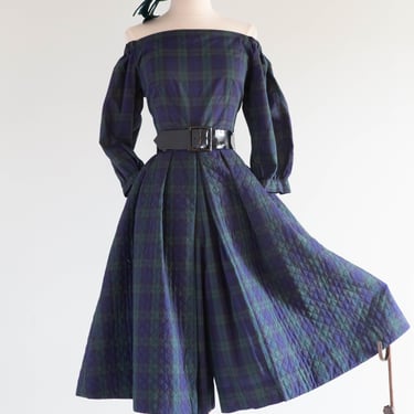 Fabulous 1950's Mr. Mort Cotton Plaid Dress With Culottes / Small