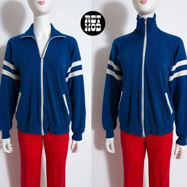 Super Cozy Soft Vintage 70s 80s Navy Blue & White Stripe Sweatshirt 