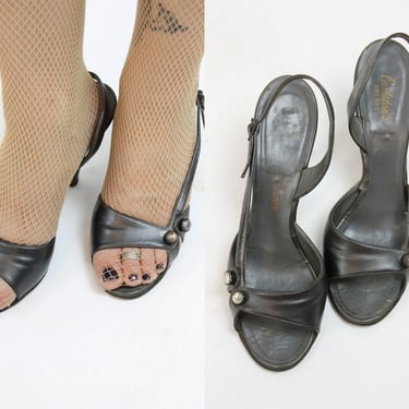 1950s slingback shoes rhinestones size 6.5 us | vintage 50s sandals 
