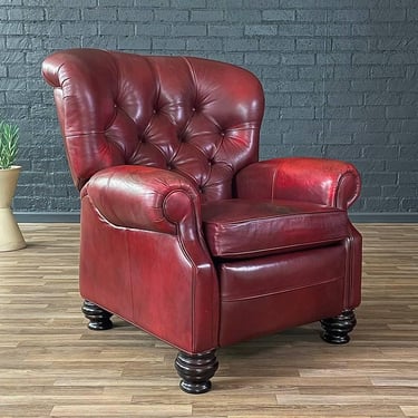 Ethan Allen Burgundy Leather Chesterfield Reclining Lounge Chair 