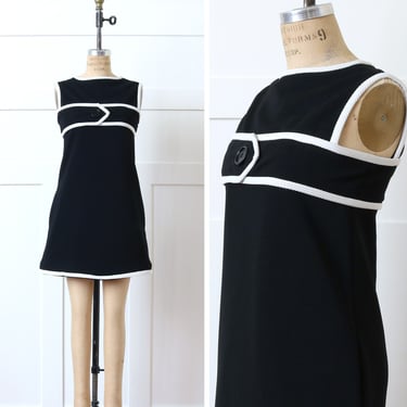 vintage 1960s mod black & white dress • cute sleeveless double-knit mini dress 