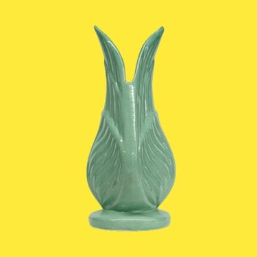 Vintage San Miguel Vase Retro 1980s Art Deco Revival + Ceramic + Seaform Green + Split Top + Flower Display + Home Decor + Contemporary 