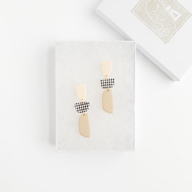 Houndstooth Drop in latte | FW22 Collection, Polymer Clay Earrings, Statement Earrings, Hypoallergenic Posts, Dainty Dangle and Drop, 