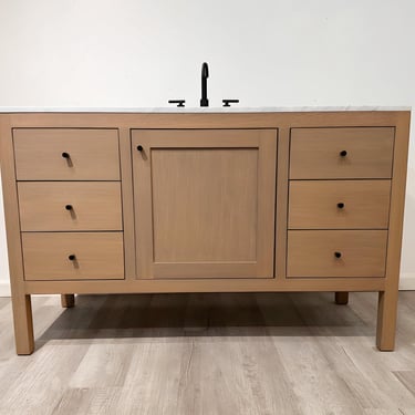 White Oak Single Sink Bathroom Vanity 