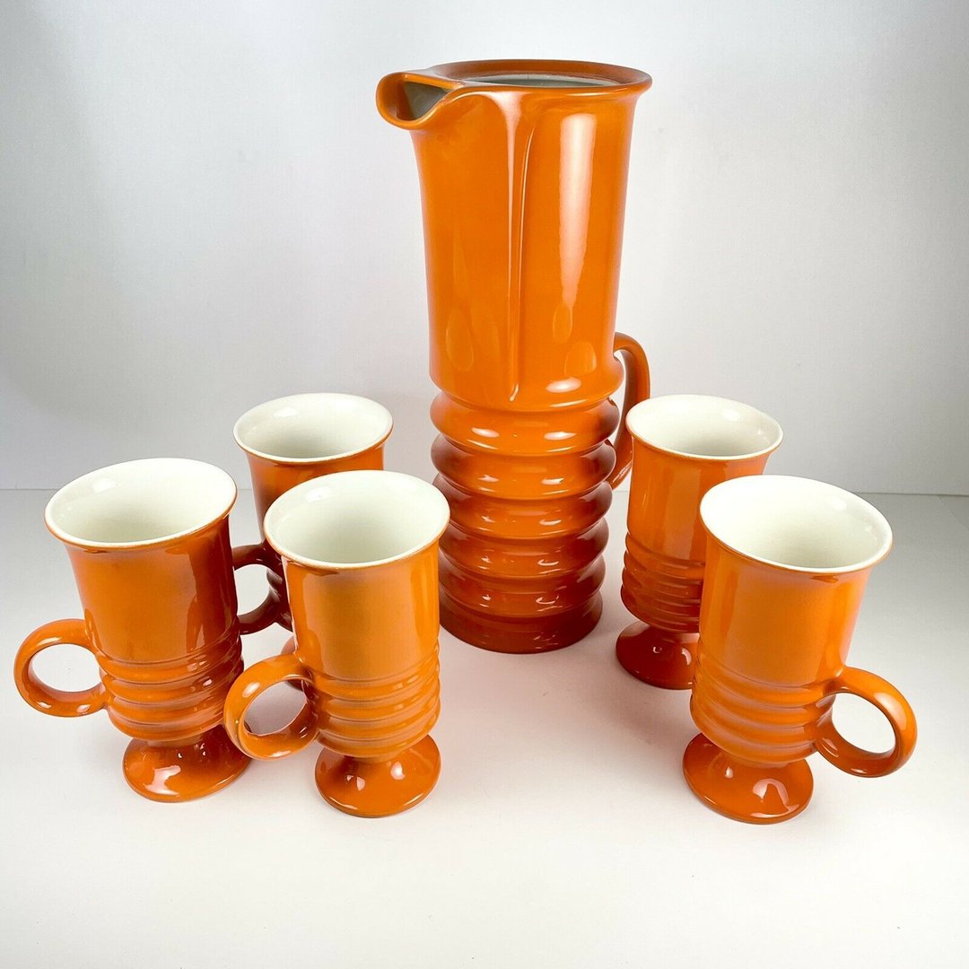 Mid Century Retro Vintage Orange Carlton Ware Coffee / Espresso Set