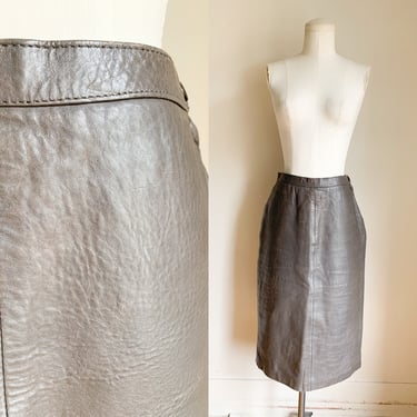 Vintage 2000s Y2K Taupe Leather Midi Skirt / XS 