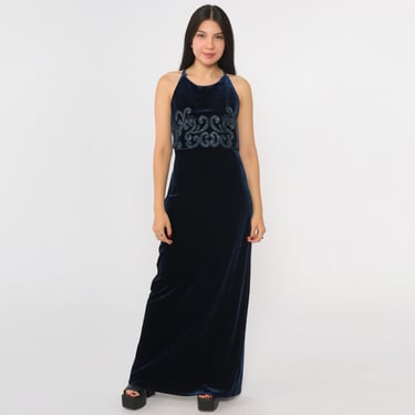 Vintage Blue Velvet Dress 90s Glitter Maxi Party 1990 | Shop Exile -  Tucson, AZ | ATTIC