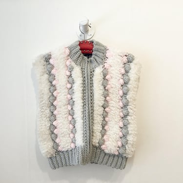 1980s Popcorn and Fringe Knit Vest 