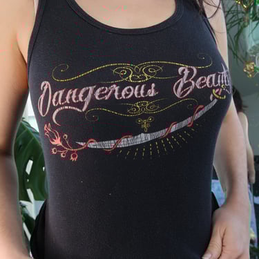 Vintage Y2k Dangerous Beauty Black Tank Top by Bella