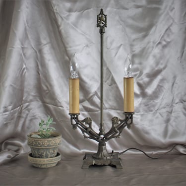 Vintage Cast Iron Art Deco Table-Desk-Student Lamp 2 Light 
