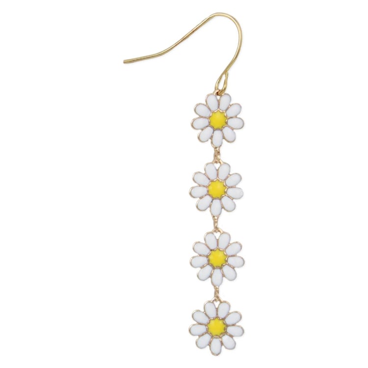 Daisy Chain Gold &amp; White Flower Linear Earrings