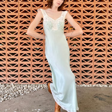 Siren 30's Mint Silk Lace Slip Dress