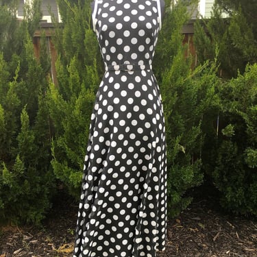 1960s Black and White Polka Dot Long Dress with Jacket 