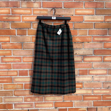 vintage 70s brown and green pendleton plaid knee length skirt  / 26 s small 