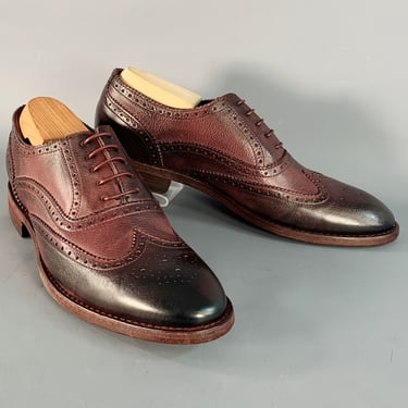 PAUL SMITH Size 8 Burgundy Antique Leather Wingtip Oxford Lace-Up Flexible Travel Shoes