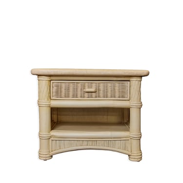 Vintage Rattan and Marble Nightstand