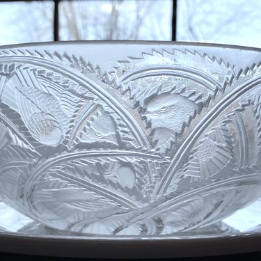 Sale~ Exquisite Lalique Frosted Etched 9.5” Crystal Pinsons Finches Bowl~ Brilliant beautiful  Crystal Bowl~ Amazing French  Cut signed 