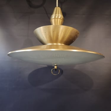 Vintage MCM Pull Down Brass Pendant Light 21 x 10