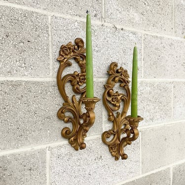 Vintage Candle Wall Sconce Set Retro 1970s Homco + 4118 + Hollywood Regency + Ornate + Gold + Set of 2 + Candle Holders + Home Decor 