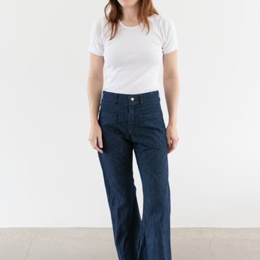 Vintage 25 26 27 28 28 29 30 31 32 Waist Dark Wash Flare Denim | 70s Seafarer cotton bell Sailor Kick Flares | 1970 Jane Birkin Jean | FL047 