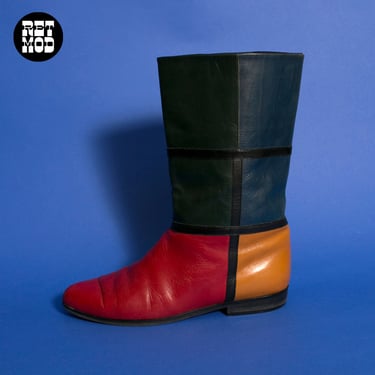 WOW Vintage 80s Mondrian Style Color Block Boots 