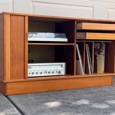Vintage Danish Teak  Media  Console With Tambour Door 