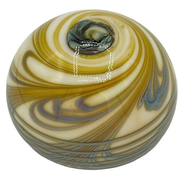 Rare Studio Art Glass Marble Swirl Ball Paperweight Signed 1975 John Barber 