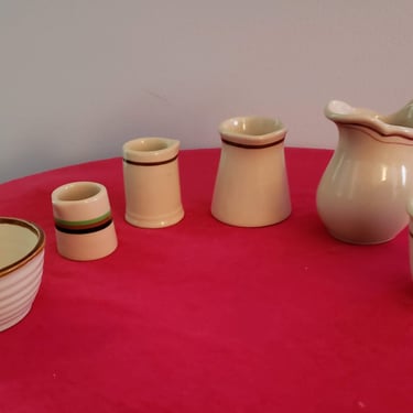 Vintage 6 Piece Stoneware serving items Glo-Tan/ Inca Ware/ Iroquois/ Carr China  Creamers Butter Pot 