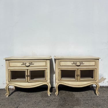 Pair of Nightstands Drexel Touraine Tables French Provincial Bombe Style Chest Furniture Bedroom Shabby Chic CUSTOM PAINT AVAIL 