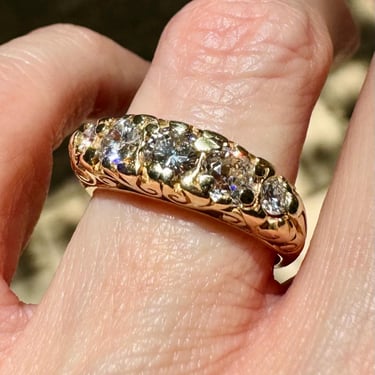 Antique Victorian 14K Gold 5 Stone Diamond Engagement Ring Graduated Band Sz 7.5 