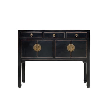 Black Lacquer Tall Moon Face 3 Drawers Slim Foyer Side Table cs7333E 