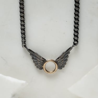 Oxidized Sterling Silver Wings Charm Holder Necklace